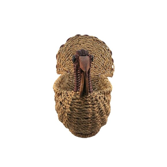 Vintage Woven Wicker and Wood Turkey Basket - Picture 3 of 12